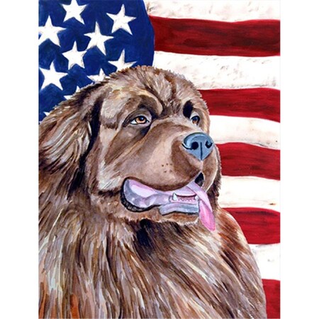Carolines Treasures 28 x 40 in. USA American Flag with Newfoundland House Size Canvas Flag LH9024CHF